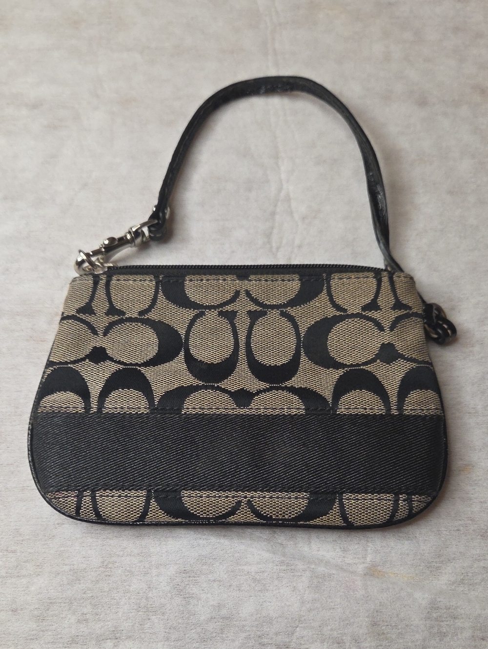 Coach Black and Khaki Signature Wristlet-Wristlet Strap Has Some Cracks